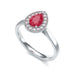 Pear Shape Halo Ruby Engagement Ring - Diamond in 18ct Gold and Platinum