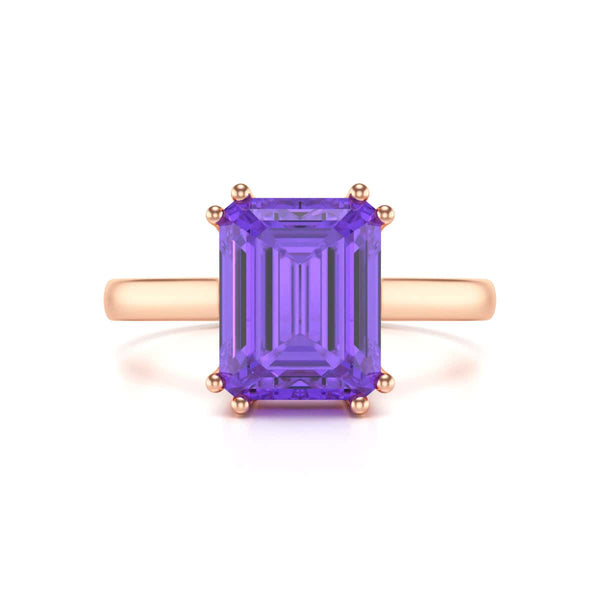 Emerald Cut Amethyst Solitaire Dress Ring