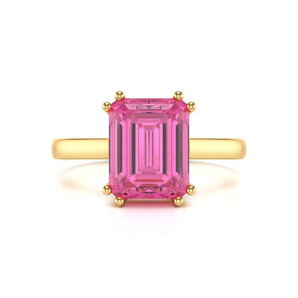 Emerald Cut Pink Topaz Solitaire Dress Ring