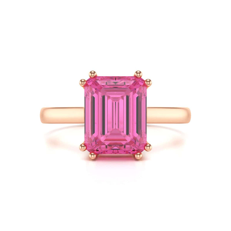 Emerald Cut Pink Topaz Solitaire Dress Ring