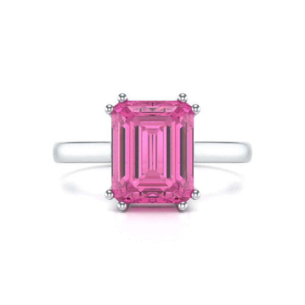 Emerald Cut Pink Topaz Solitaire Dress Ring