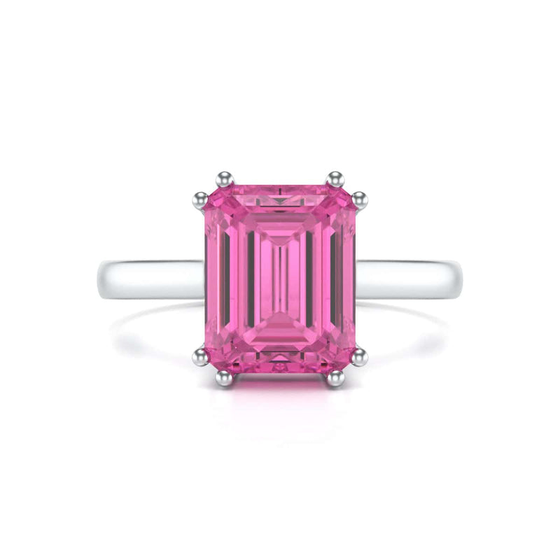 Emerald Cut Pink Topaz Solitaire Dress Ring