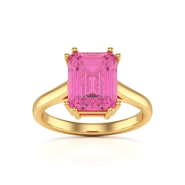 Emerald Cut Pink Topaz Solitaire Dress Ring