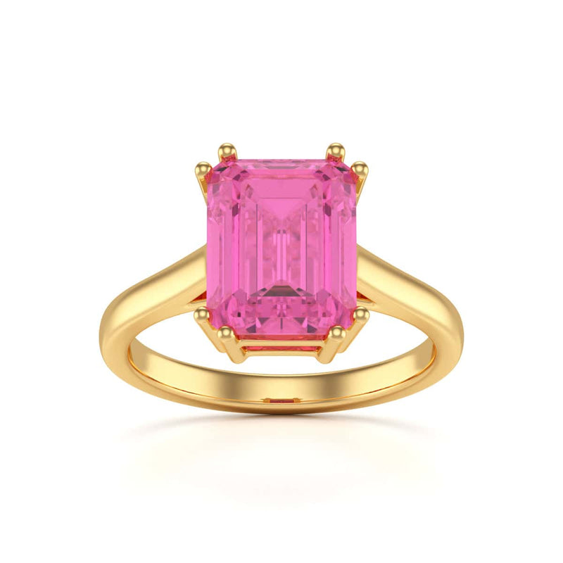 Emerald Cut Pink Topaz Solitaire Dress Ring