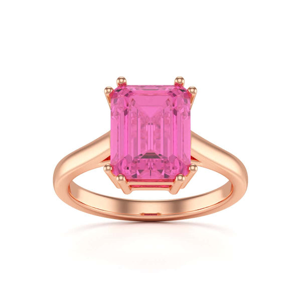 Emerald Cut Pink Topaz Solitaire Dress Ring