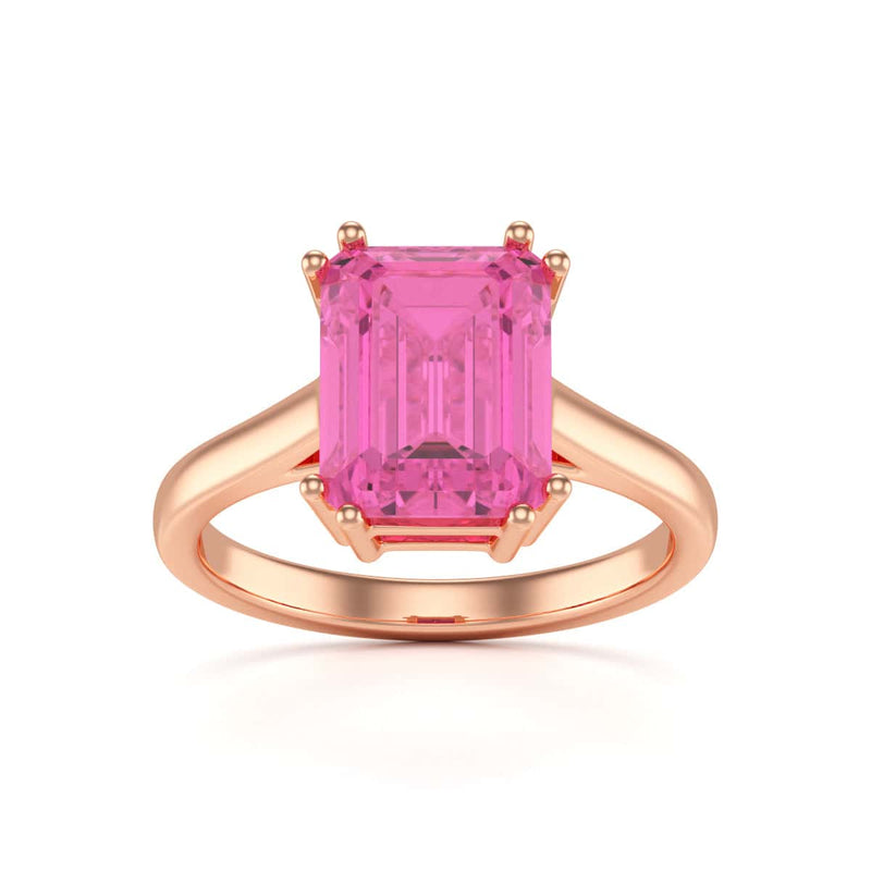 Emerald Cut Pink Topaz Solitaire Dress Ring