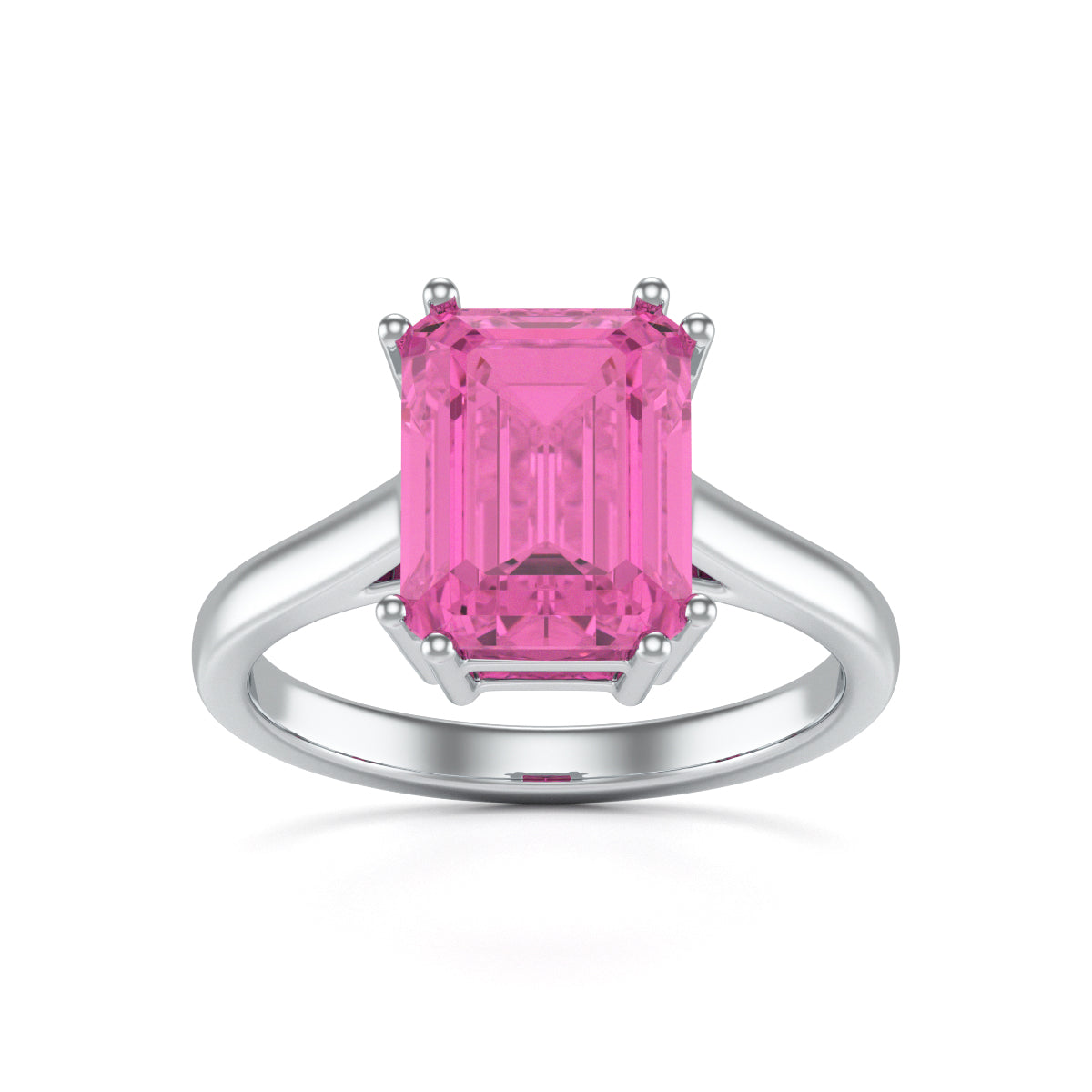 Emerald Cut Pink Topaz Solitaire Dress Ring