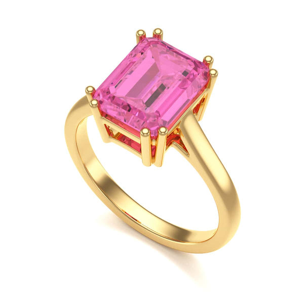 Emerald Cut Pink Topaz Solitaire Dress Ring