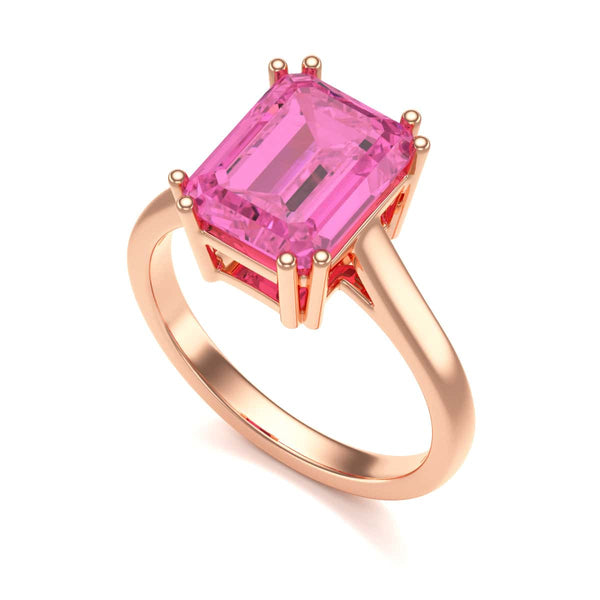 Emerald Cut Pink Topaz Solitaire Dress Ring