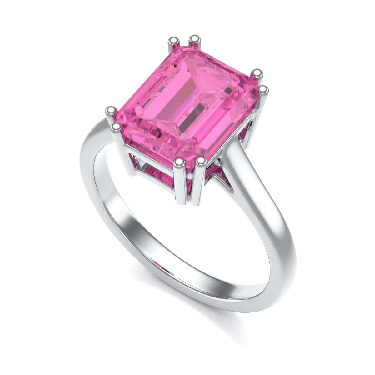 Emerald Cut Pink Topaz Solitaire Dress Ring