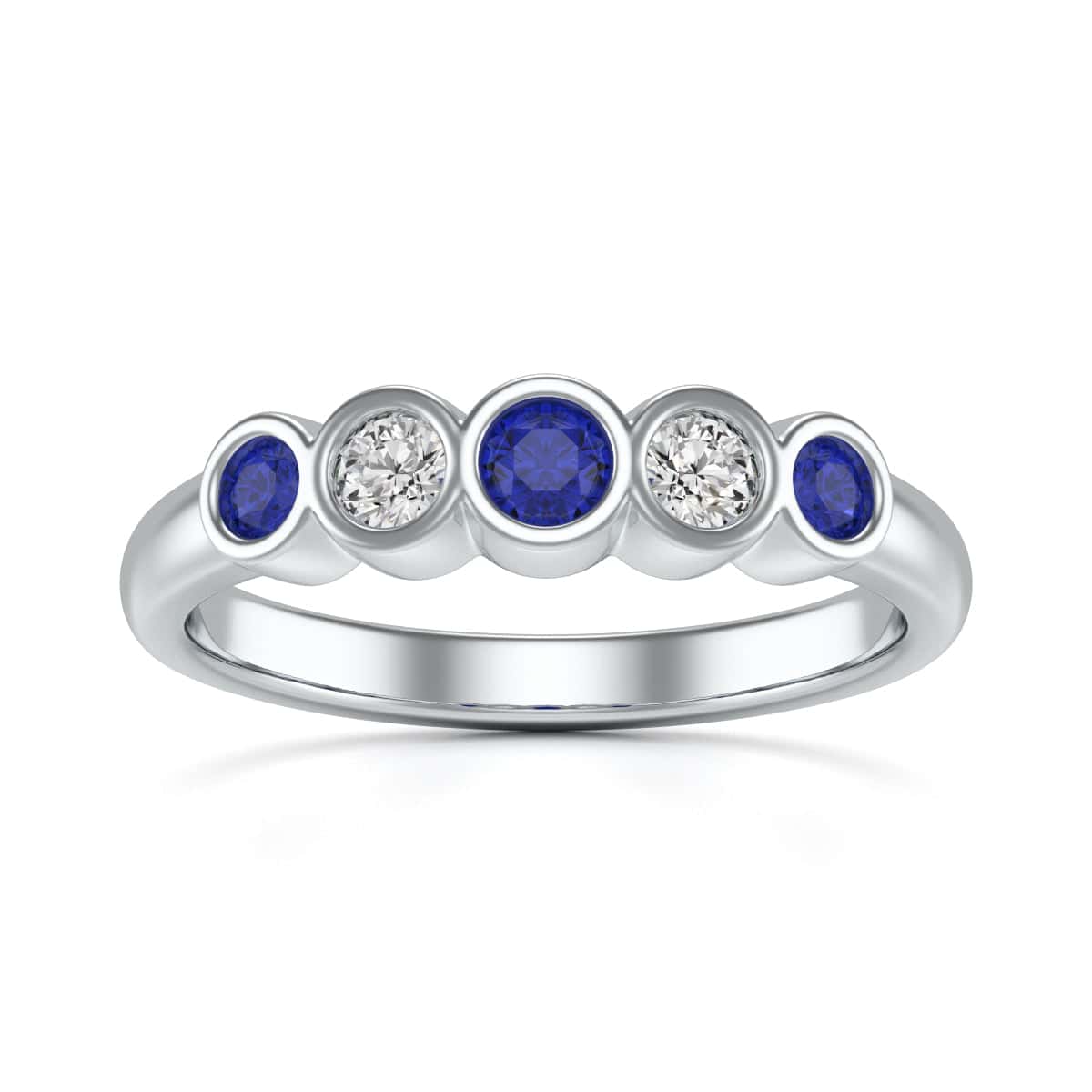 Blue Sapphire and Diamond Rubover Ring