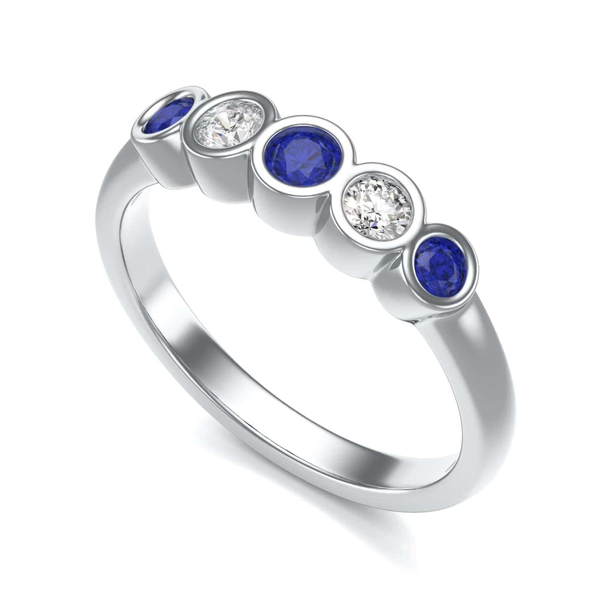 Blue Sapphire and Diamond Rubover Ring