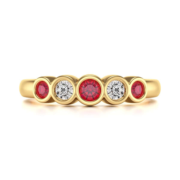 Diamond Rubover Ruby Half Eternity Ring in 18ct Gold and Platinum