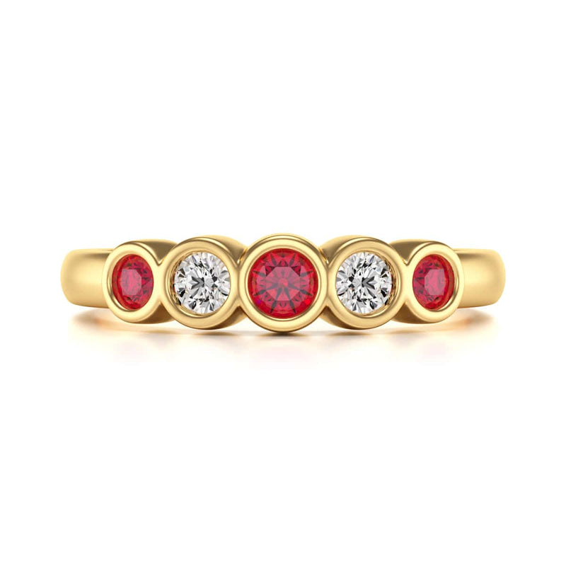 Diamond Rubover Ruby Half Eternity Ring in 18ct Gold and Platinum