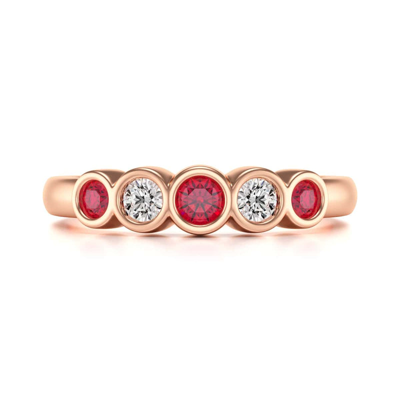 Diamond Rubover Ruby Half Eternity Ring in 18ct Gold and Platinum
