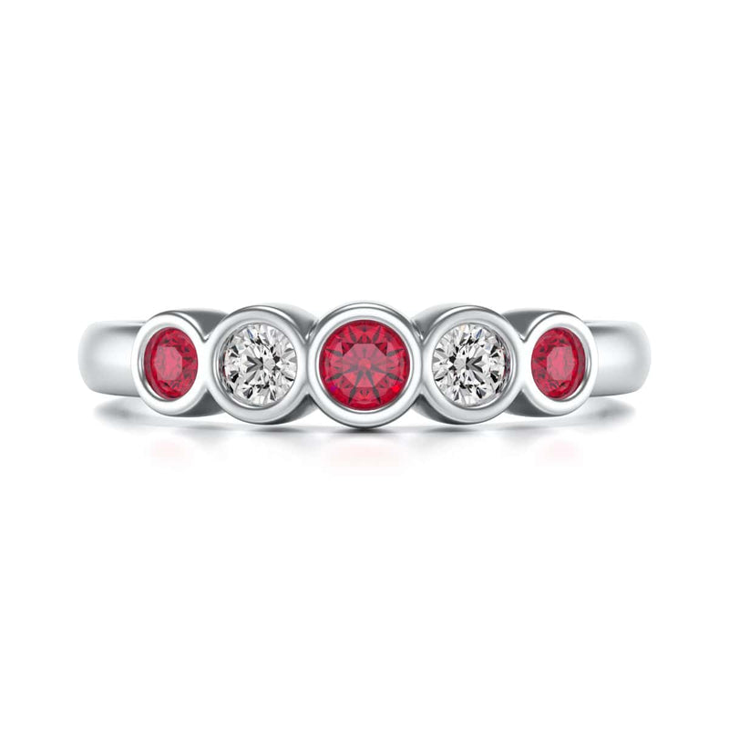 Diamond Rubover Ruby Half Eternity Ring in 18ct Gold and Platinum