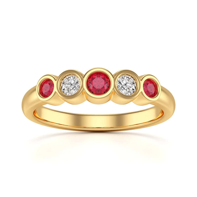 Diamond Rubover Ruby Half Eternity Ring in 18ct Gold and Platinum