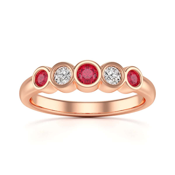 Diamond Rubover Ruby Half Eternity Ring in 18ct Gold and Platinum