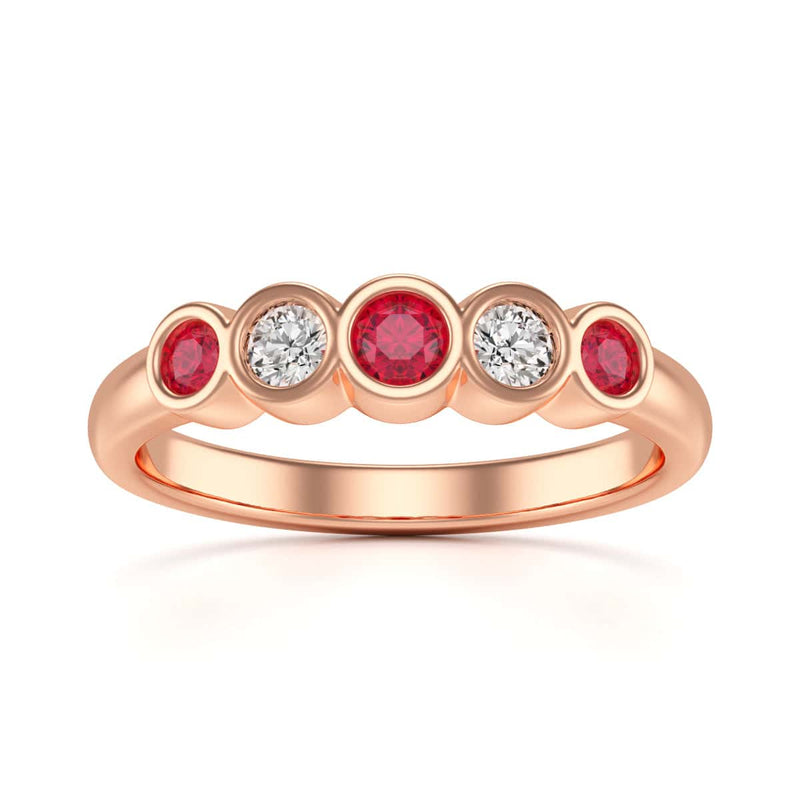 Diamond Rubover Ruby Half Eternity Ring in 18ct Gold and Platinum