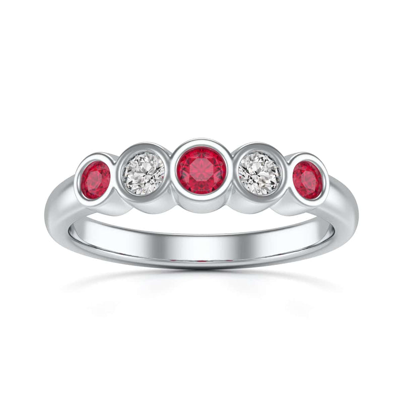Diamond Rubover Ruby Half Eternity Ring in 18ct Gold and Platinum
