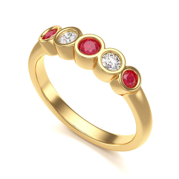 Diamond Rubover Ruby Half Eternity Ring in 18ct Gold and Platinum