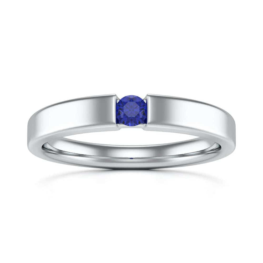 Round Shape Tension Set  Blue Sapphire Engagement Ring in 18ct Gold and Platinum