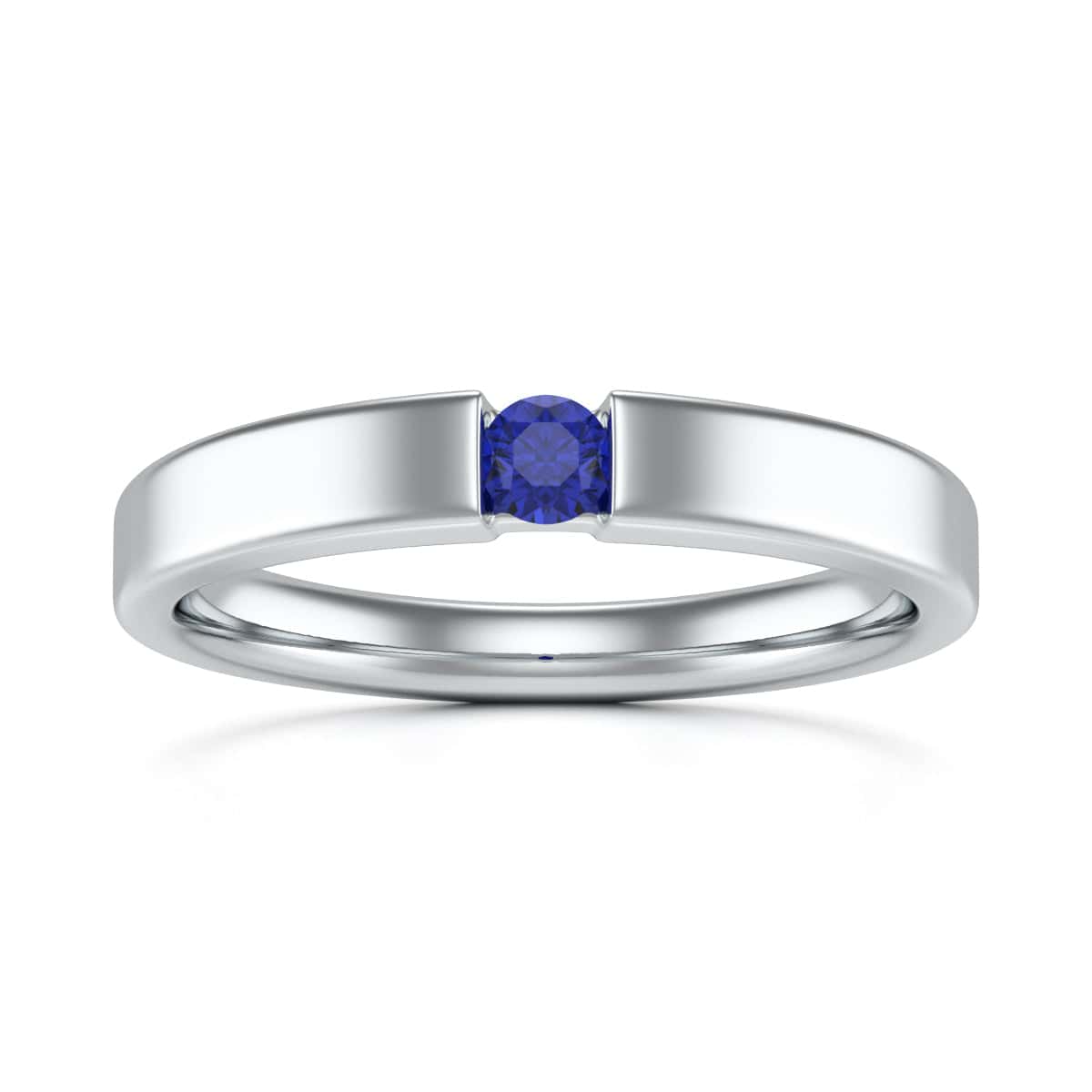 18ct Gold Tension set  Blue Sapphire Engagement Ring - Round Shape