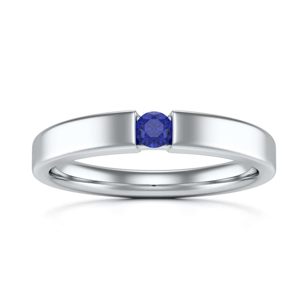 Round Blue Sapphire Tension Set Stacking Ring