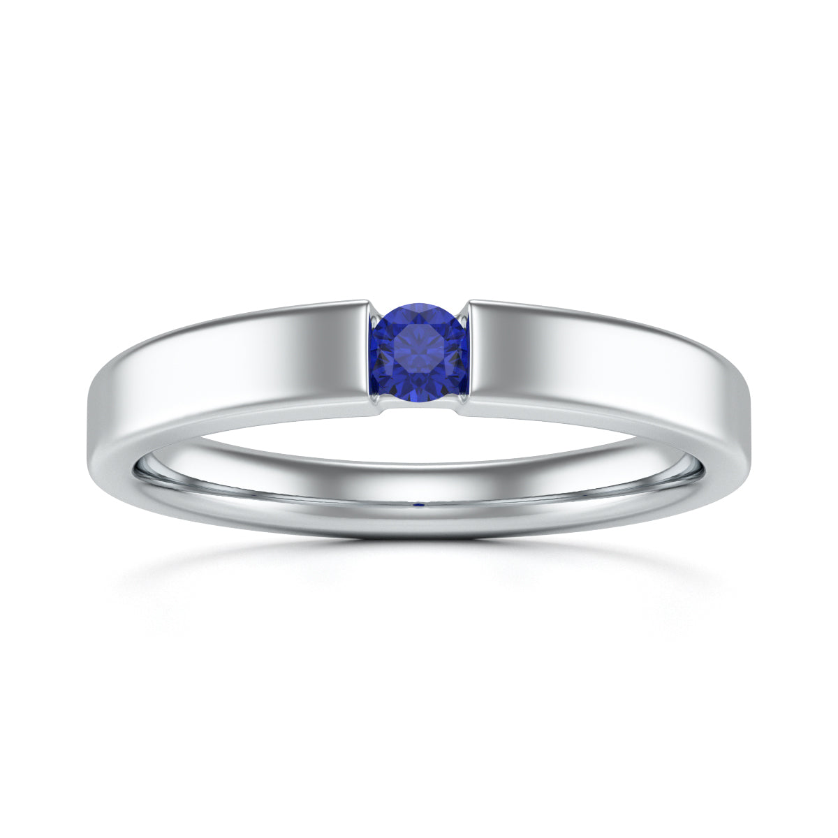 Round Blue Sapphire Tension Set Stacking Ring