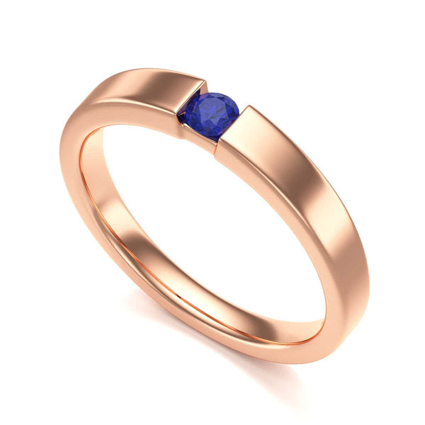 Round Shape Tension Set  Blue Sapphire Engagement Ring in 18ct Gold and Platinum