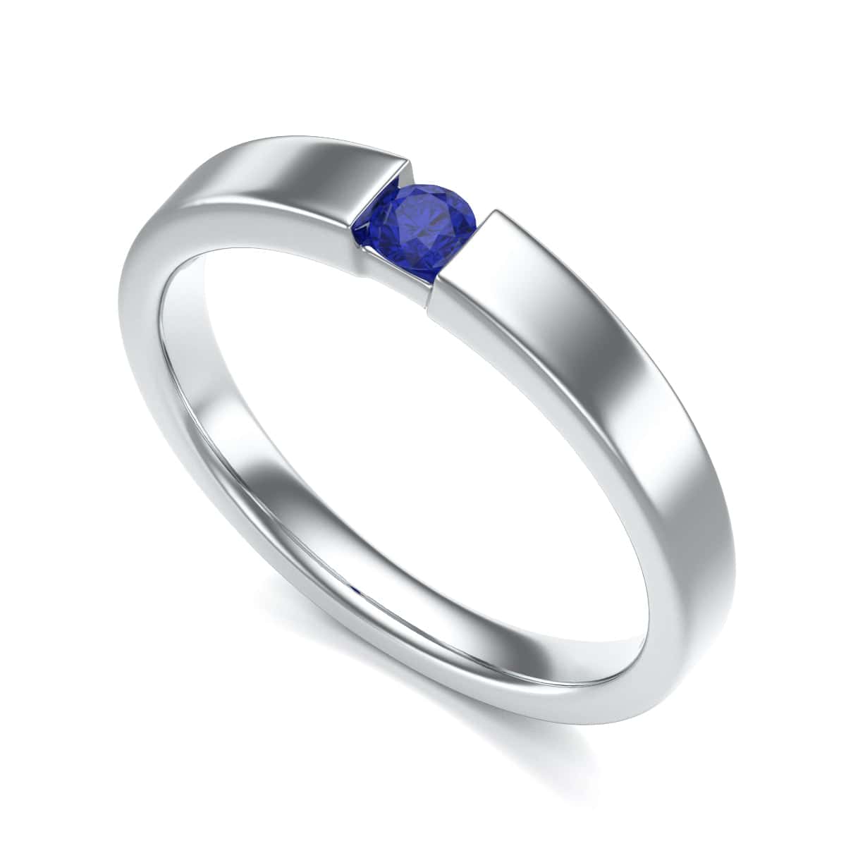 18ct Gold Tension set  Blue Sapphire Engagement Ring - Round Shape