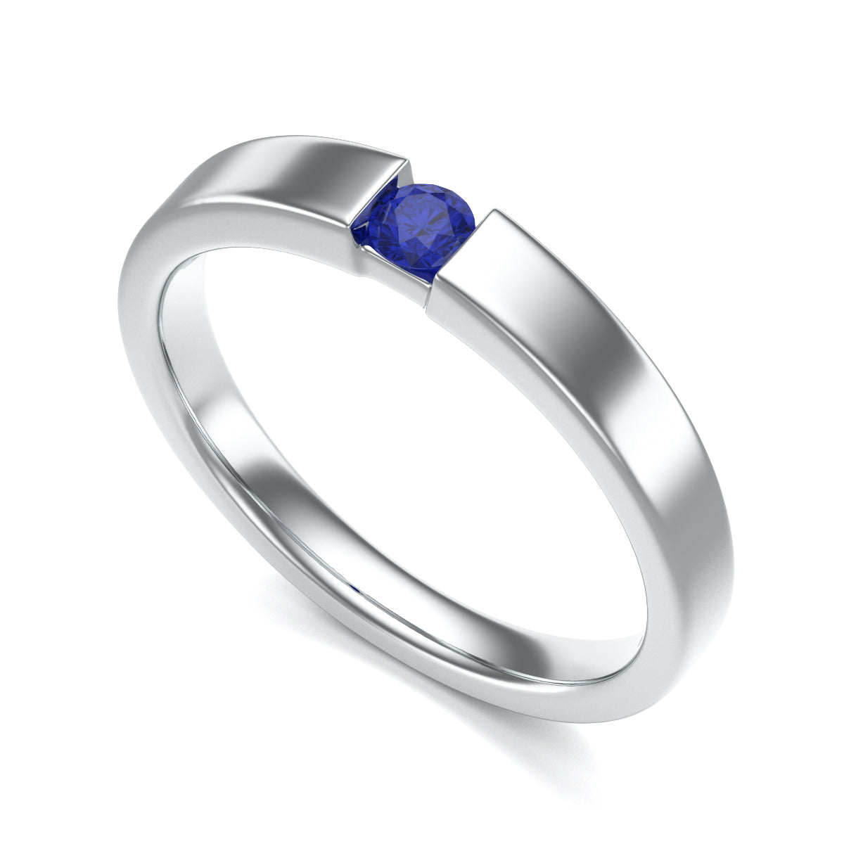3mm Round Blue Sapphire Tension Set Stacking Ring