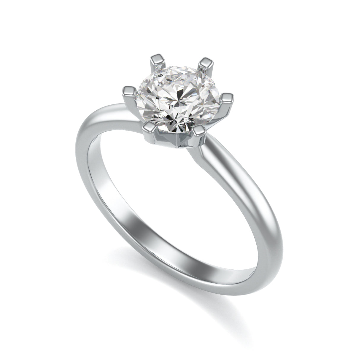 Round Brilliant Cut Centre Stone, Six Claw, Tapered Shank, Diamond Engagement Ring