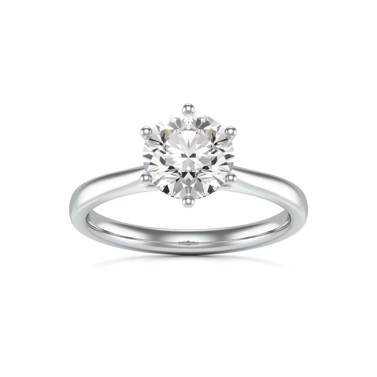Diamond Engagement Ring- Round Six Claw Tapered Shank