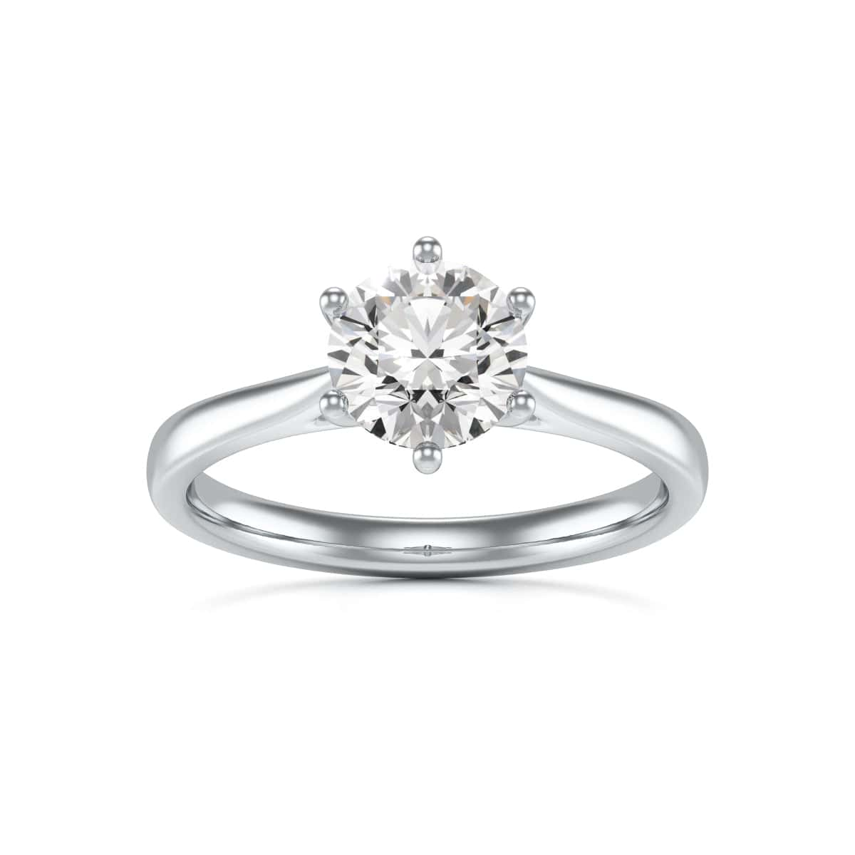 Diamond Engagement Ring- Round Six Claw Tapered Shank