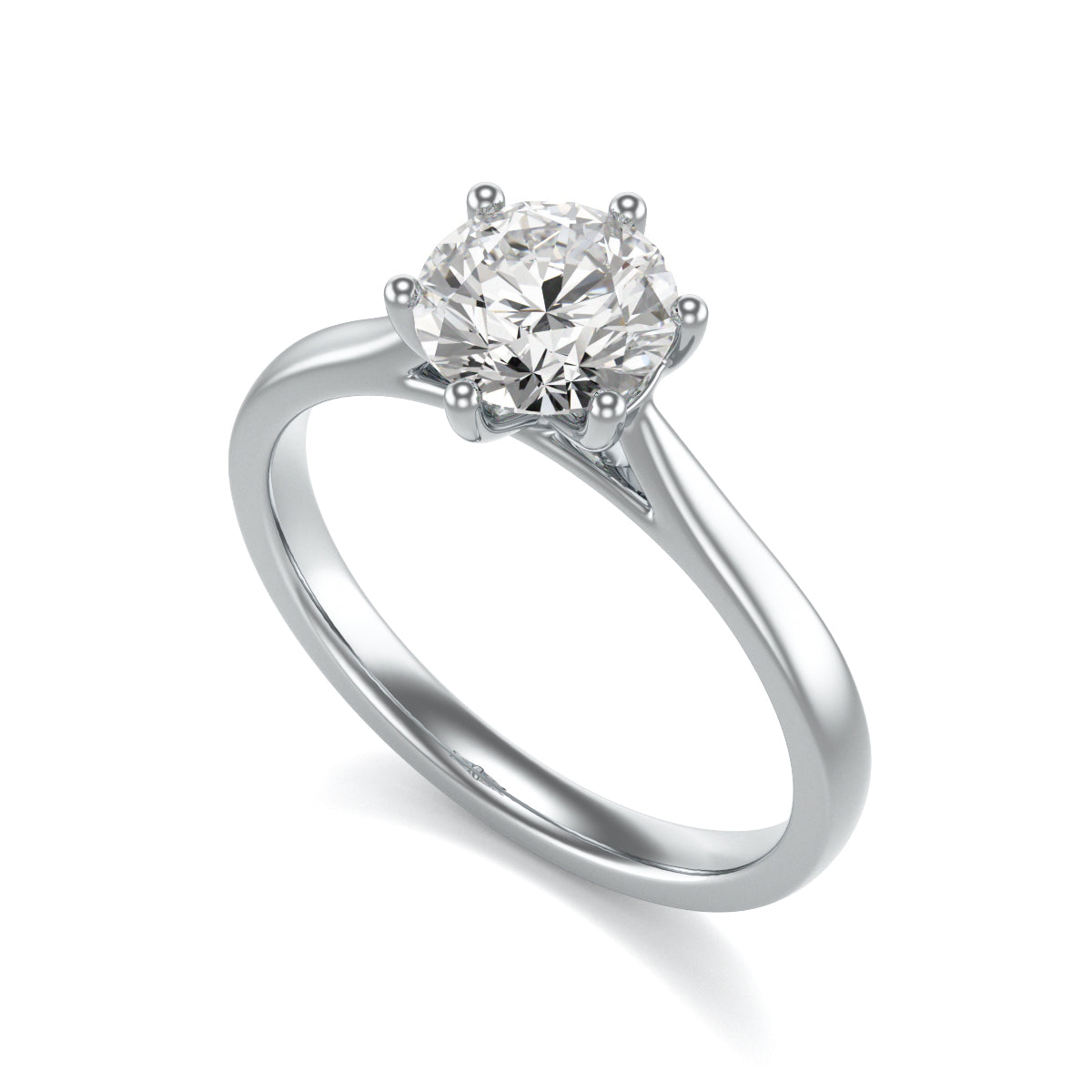 Diamond Engagement Ring- Round Six Claw Tapered Shank