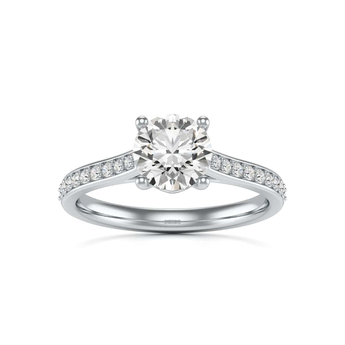 Diamond Engagement Ring- Round Four Claw Grain Set Parallel Shank