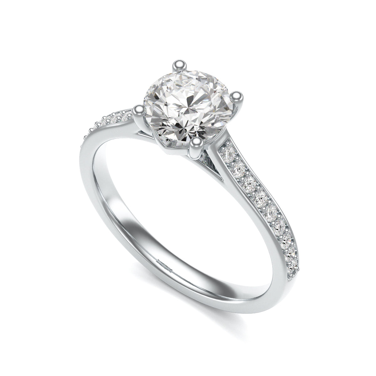 Diamond Engagement Ring- Round Four Claw Grain Set Parallel Shank