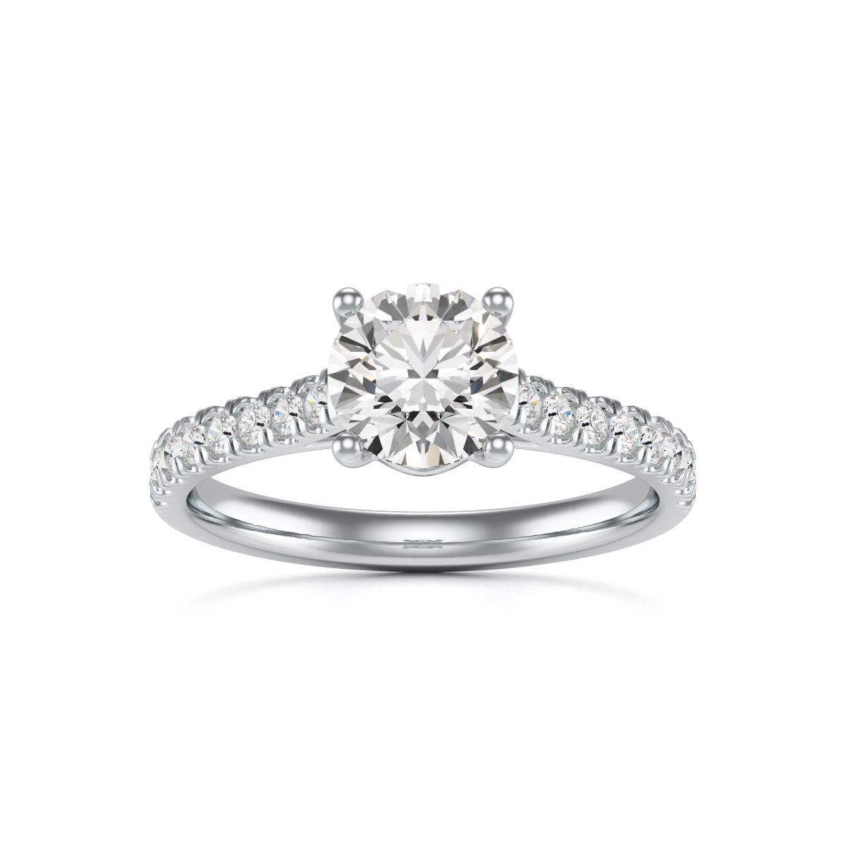 Diamond Engagement Ring- Round Four Claw Scallop Set Shank