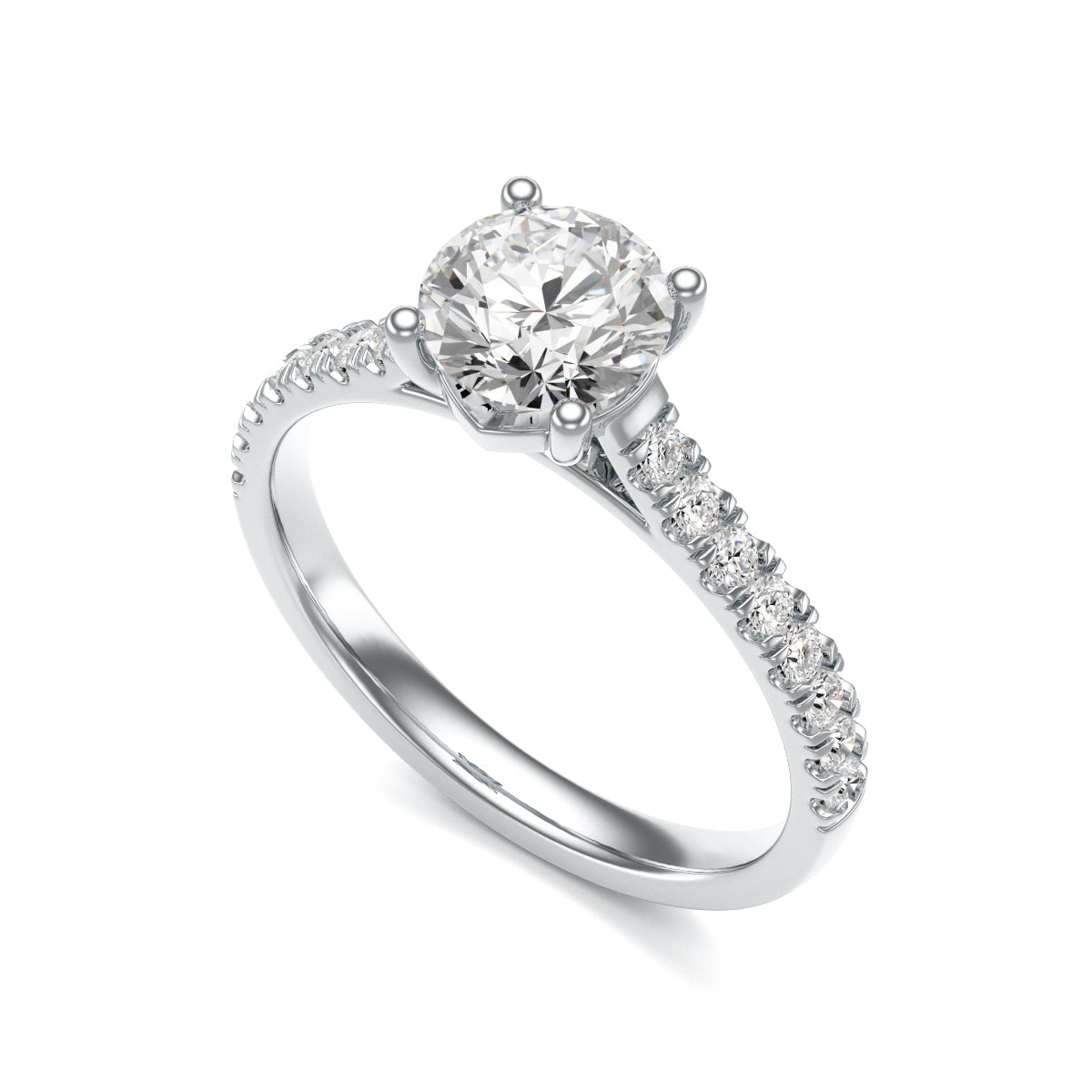 Diamond Engagement Ring- Round Four Claw Scallop Set Shank