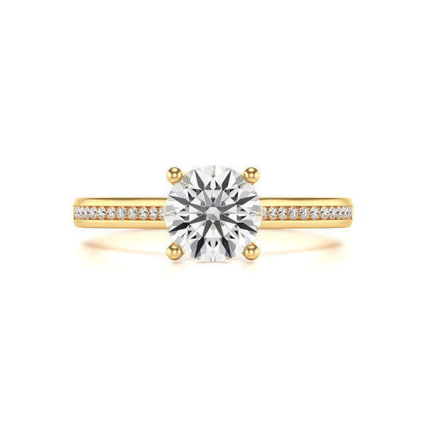 Diamond Engagement Ring- Round Four Claw Bar Split Channel Shank