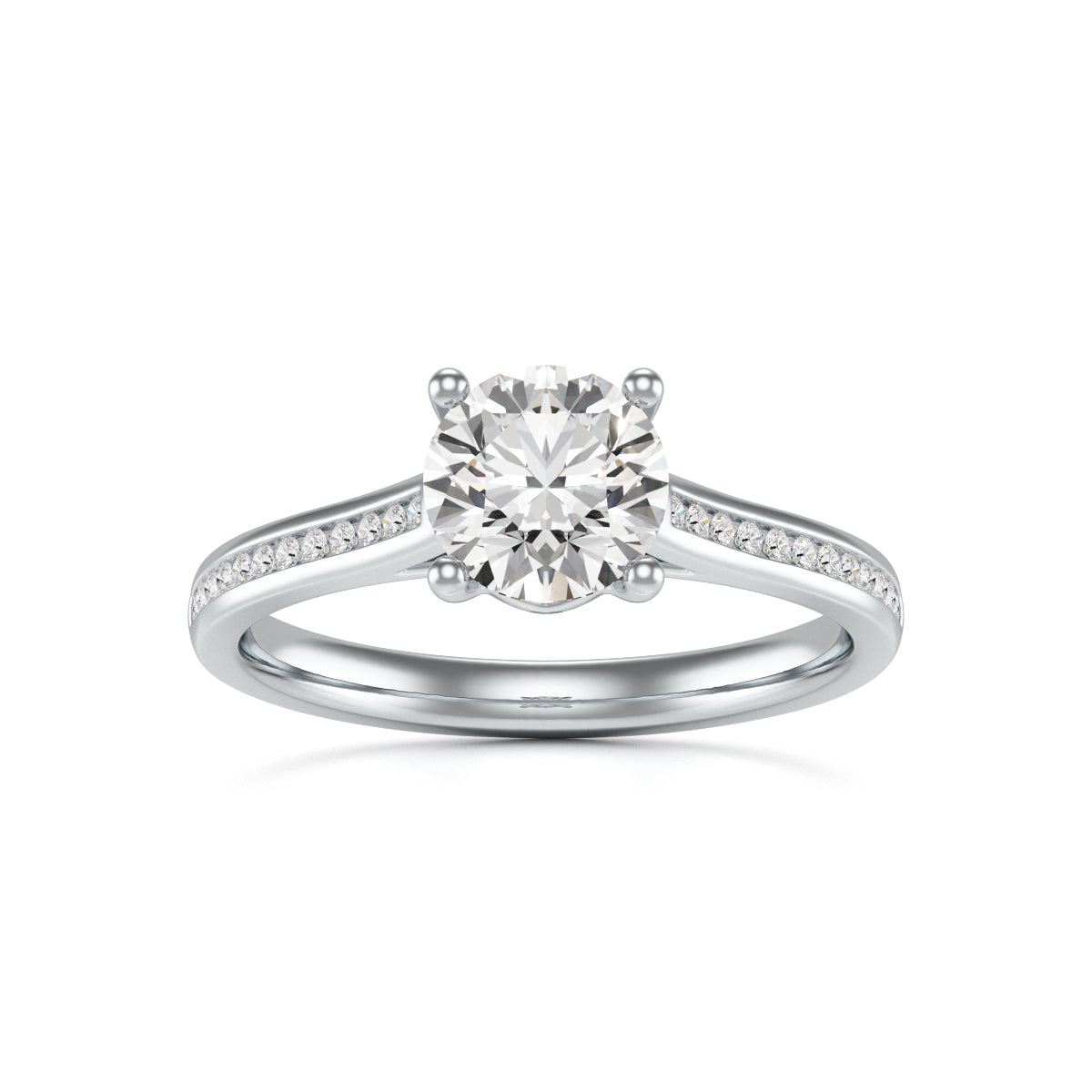 Diamond Engagement Ring- Round Four Claw Bar Split Channel Shank