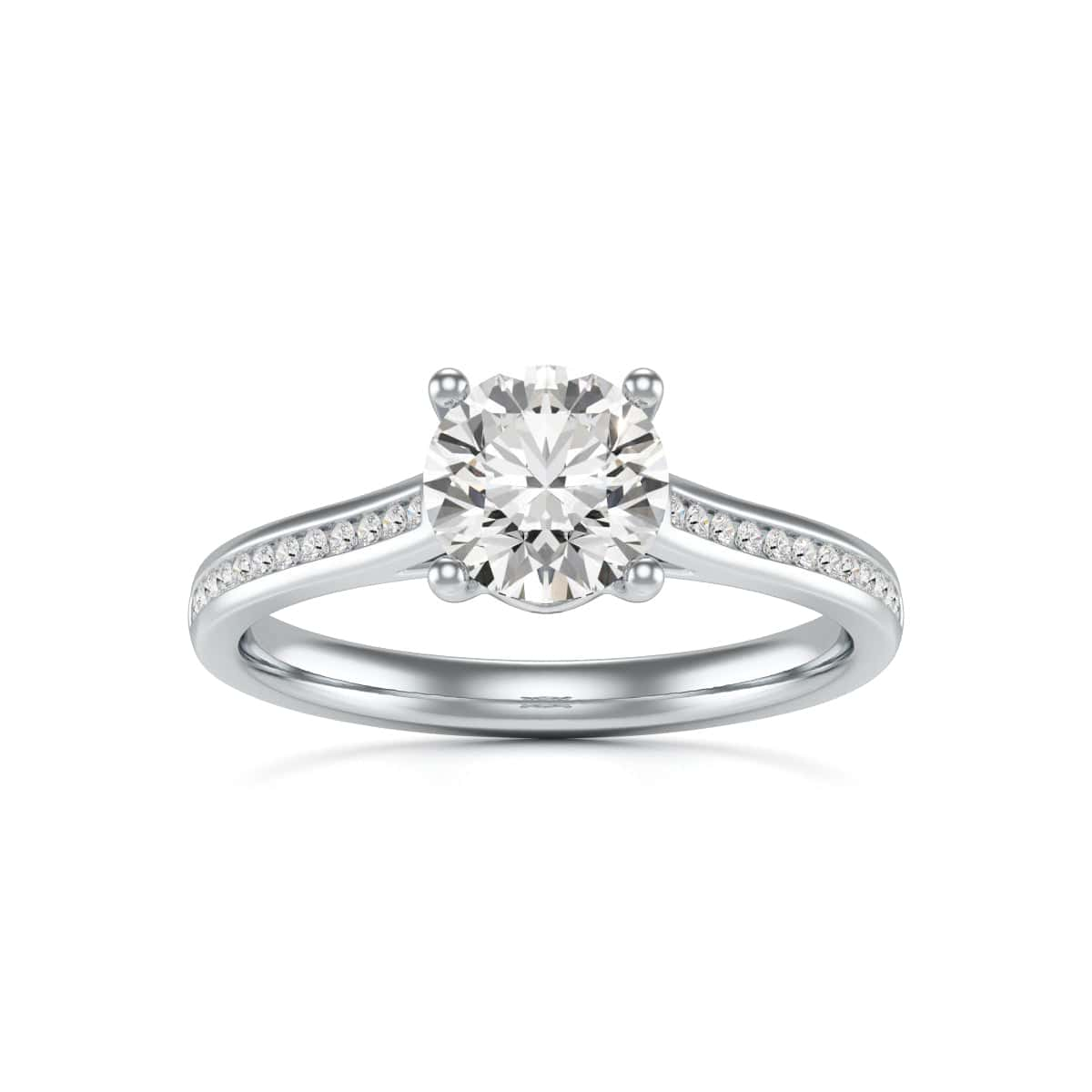 Diamond Engagement Ring- Round Four Claw Bar Split Channel Shank