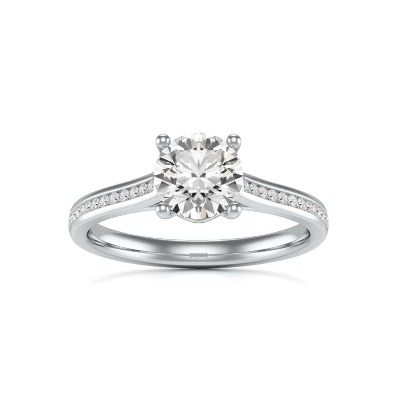Diamond Engagement Ring- Round Four Claw Bar Split Channel Shank