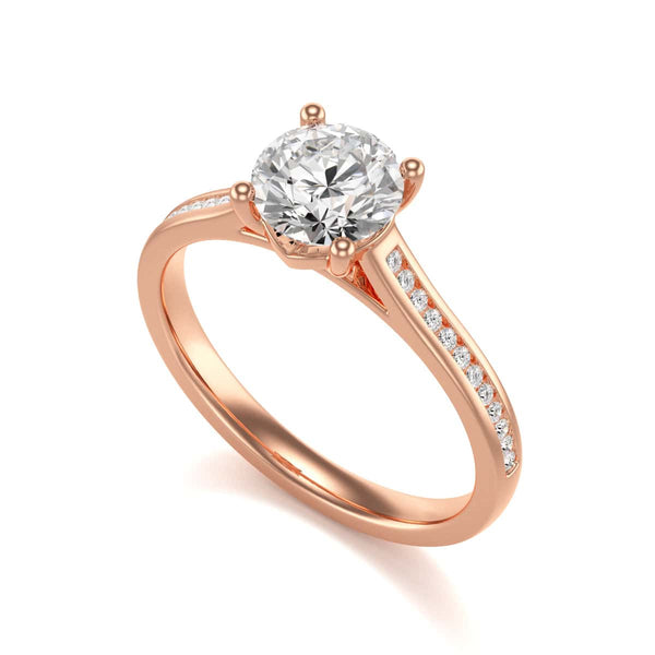Diamond Engagement Ring- Round Four Claw Bar Split Channel Shank