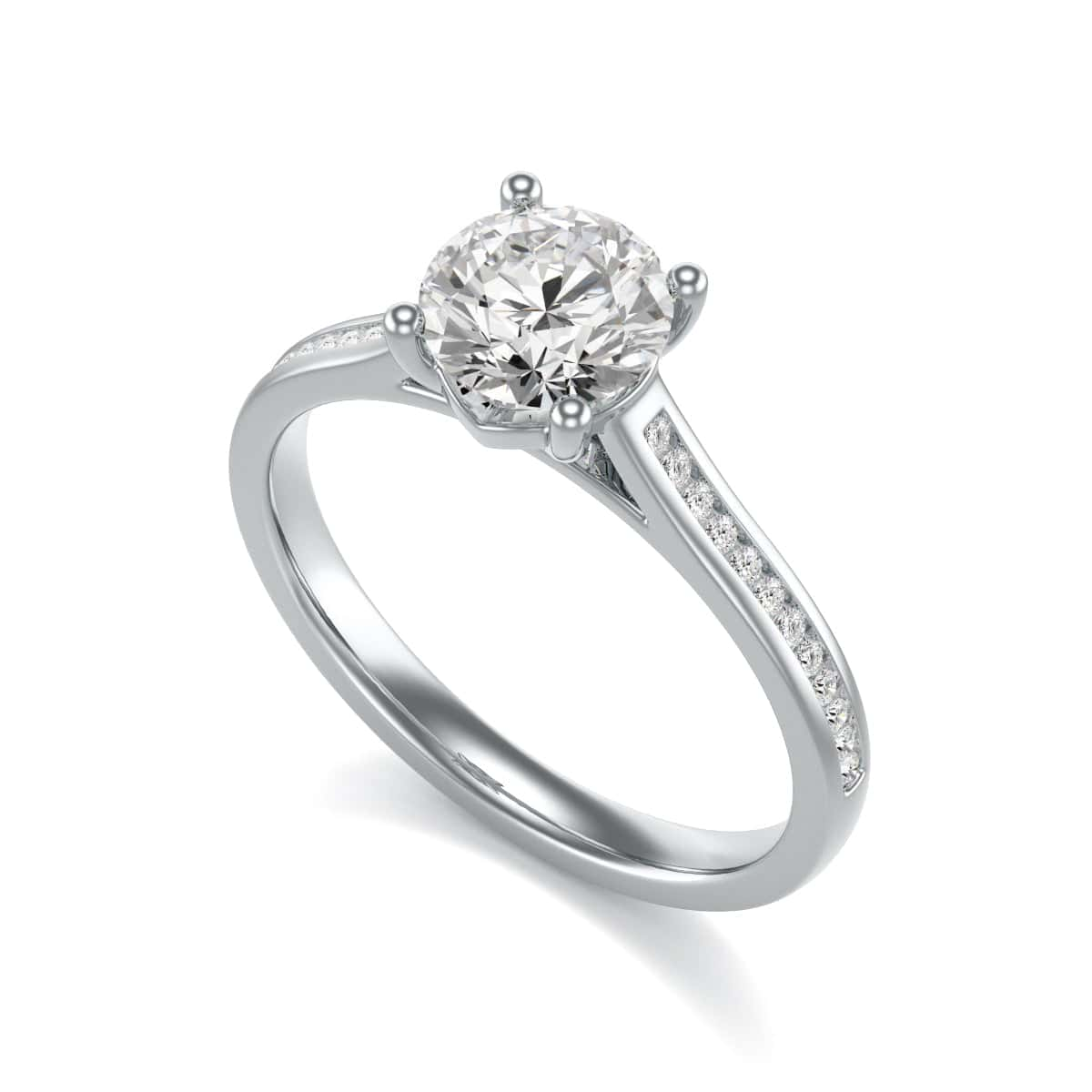 Diamond Engagement Ring- Round Four Claw Bar Split Channel Shank