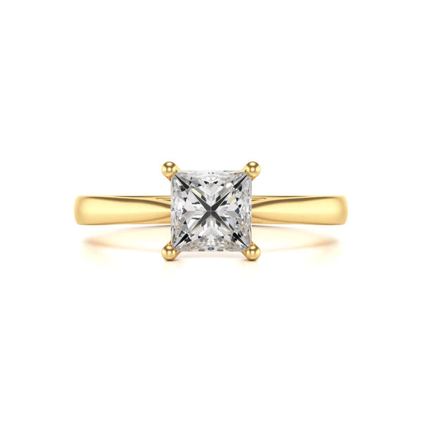 Diamond Engagement Ring- Princess Four Claw Split Tapered Shank