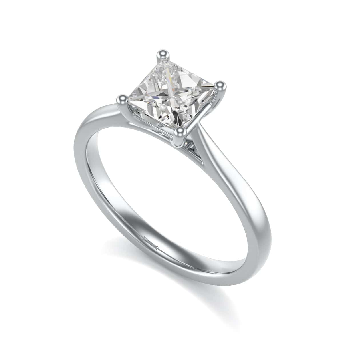 Diamond Engagement Ring- Princess Four Claw Split Tapered Shank