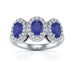 Diamond Halo Oval Shape 3 Blue Sapphires Ring in 18ct Gold and Platinum