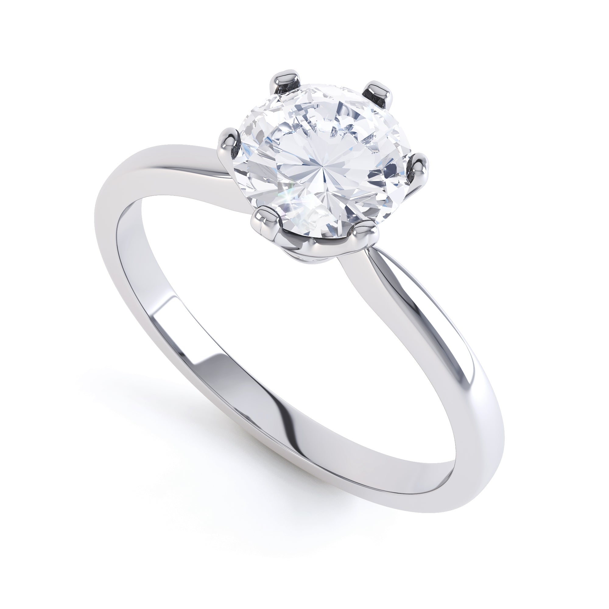 Round Brilliant Cut Centre Stone, Six Claw, Knife edge Shoulders, Diamond Engagement Ring